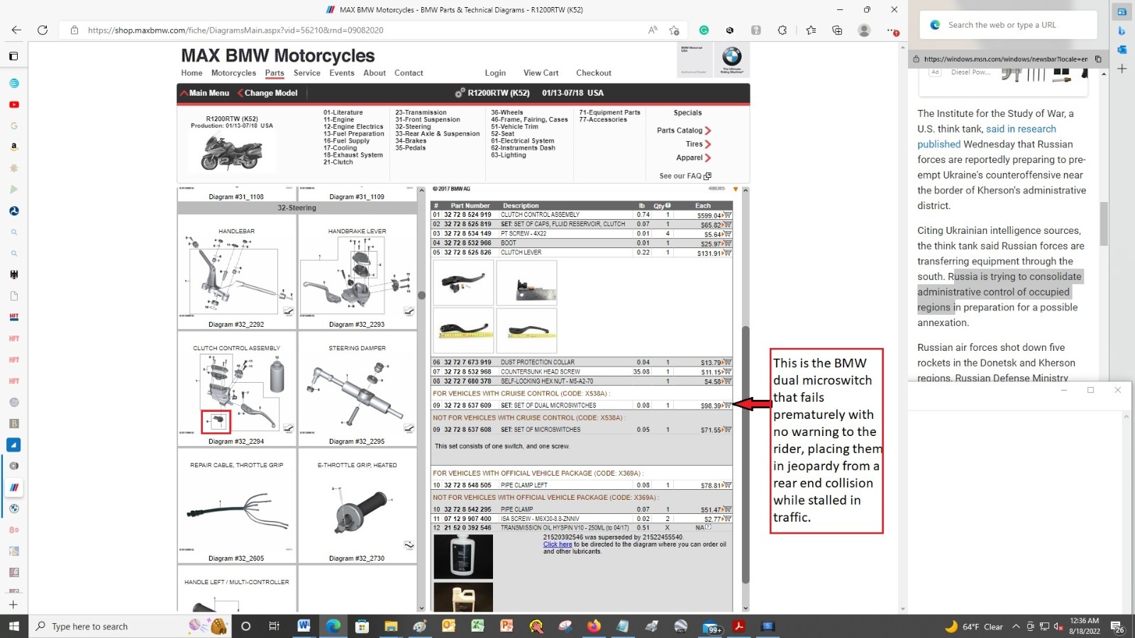 BMW image of microswitch assembly